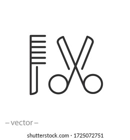 scissors with hairbrush icon vector, thin line symbol on white background