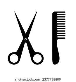Scissors and hairbrush in simple flat style . Vector silhouette for hairstyling