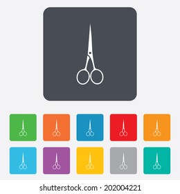 Scissors hairdresser closed icon. Tailor symbol. Rounded squares 11 buttons. Vector