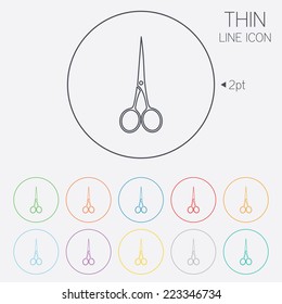 Scissors hairdresser closed icon. Tailor symbol. Thin line circle web icons with outline. Vector