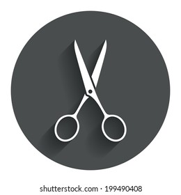 Scissors hairdresser sign icon. Tailor symbol. Circle flat button with shadow. Modern UI website navigation. Vector