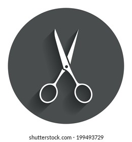 Scissors hairdresser sign icon. Tailor symbol. Circle flat button with shadow. Modern UI website navigation. Vector