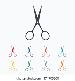 Scissors hairdresser sign icon. Tailor symbol. Colored flat icons on white background.