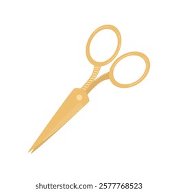 Scissors for a hairdresser, tailor. Golden scissors for paper crafts, sewing, barber. Vector illustration isolated on a white background.