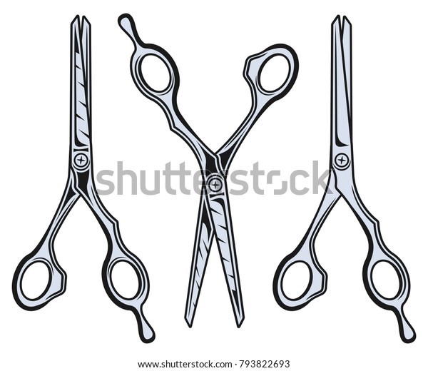 Scissors Hairdresser Three Styles Vector Illustration Stock Vector