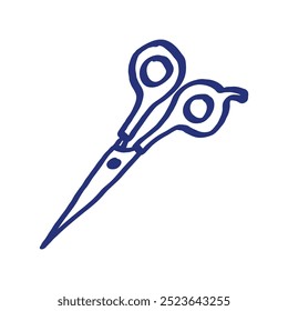 Schere. Friseurausrüstung. Professionelle Haarschneidemaschine. Vektorgrafik. Barbier-Symbol. Handgezeichnete Skizze. Blaue Stift- oder Markierungszeichnung. Ein primitives Kinderbild.