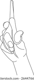 Scissors in hand line art vector illustration