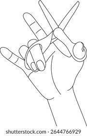 Scissors in hand line art vector illustration