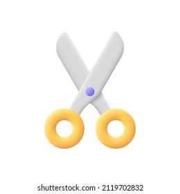 Scissors with handles. Education, medicine, hairdressing supplies, stationery. 3d vector icon. Cartoon minimal style.