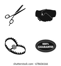 Scissors, handshake and other web icon in black style. trap, label icons in set collection.