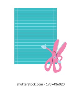 tijeras con dibujos animados de cara feliz, material escolar diseño de ilustración vectorial