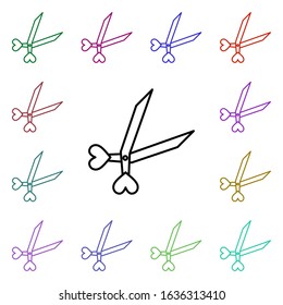 Scissors with heart multi color style icon. Simple thin line, outline vector of heartbeat icons for ui and ux, website or mobile application