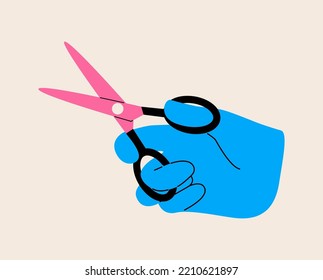 Scissors holding in hand. Colorful vector illustration
