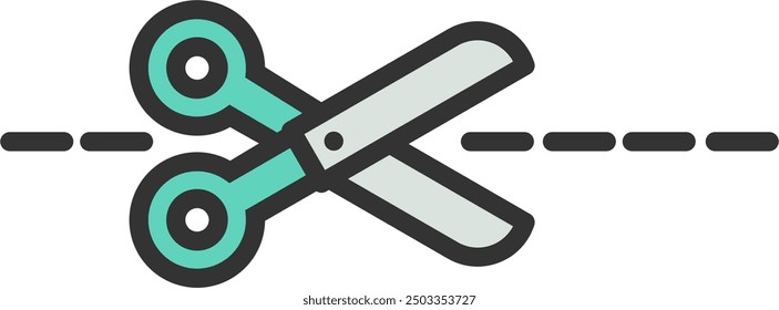 Scissors in a horizontal position for cutting paper. Graphic resource for artwork, design, collage, creative stationery. Editable cartoon-style EPS vector. Flat illustration.