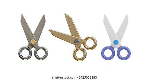 Schere Symbol 3D Rendering Vektor Illustration Set