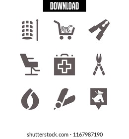 scissors icon. 9 scissors vector set. first aid kit, clippers, shears and school cart icons for web and design about scissors theme