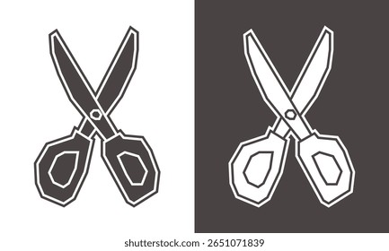 Scissors Icon in Black Filled and White Filled Cutout Style
