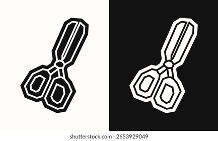 Scissors Icon in Black Filled and White Filled Cutout Style