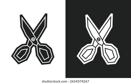 Scissors Icon in Black Filled and White Filled Cutout Style