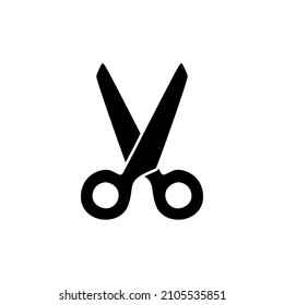 Icono de tijeras en glifo plano negro, estilo relleno aislado en fondo blanco