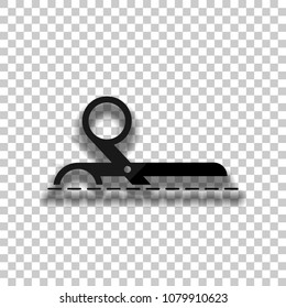 scissors icon. Black glass icon with soft shadow on transparent background