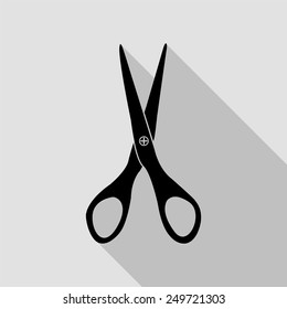 scissors icon - black illustration with long shadow