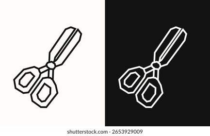 Scissors Icon in Black Line Art and White Line Art Cutout Style