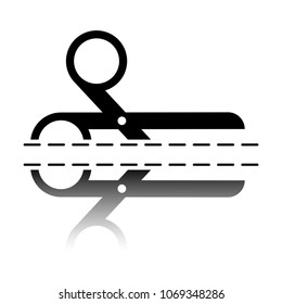 scissors icon. Black icon with mirror reflection on white backgr