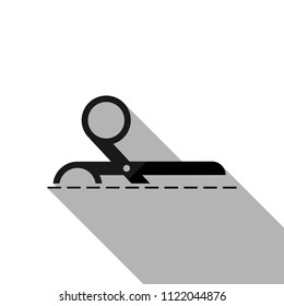 scissors icon. Black object with long shadow on white background