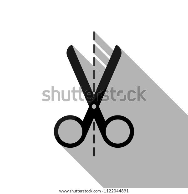 scissors icon. Black object with long shadow\
on white background