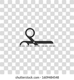 scissors icon. Black symbol on transparency grid