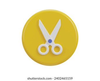 scissors icon with circle button 3d rendering vector illustration
