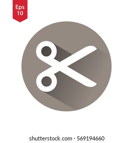 Scissors Icon In Circle. Simple Flat Symbol Of Shears. Vector Illustrated Sign