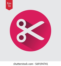 Scissors Icon In Circle. Simple Flat Symbol Of Shears. Vector Illustrated Sign