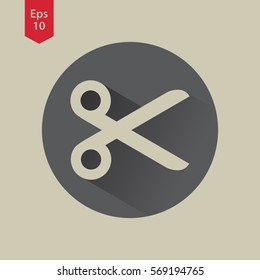 Scissors Icon In Circle. Simple Flat Symbol Of Shears. Vector Illustrated Sign