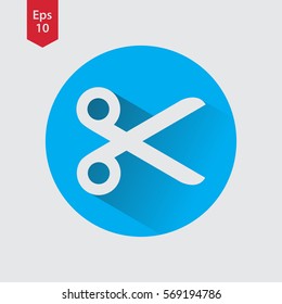 Scissors Icon In Circle. Simple Flat Symbol Of Shears. Vector Illustrated Sign