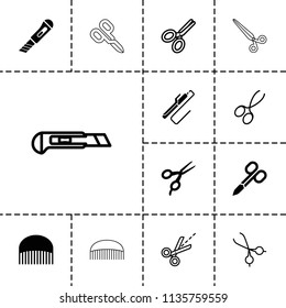 Scissors icon. collection of 13 scissors filled and outline icons such as comb, cutter. editable scissors icons for web and mobile.