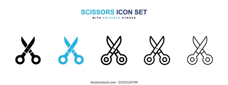 Scissors icon collection in black and blue colors