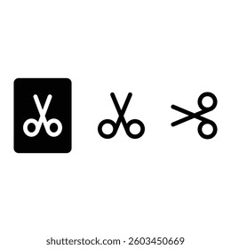 Scissors icon collection. Cutting sign . Black outline and filled version icon set illustration.