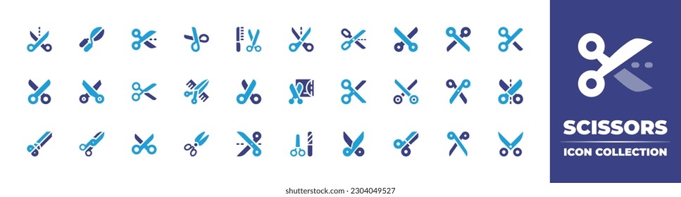 Scissors icon collection. Duotone color. Vector illustration. Containing scissor, pruning shears, scissors, cut, cut out, tailor scissors. 