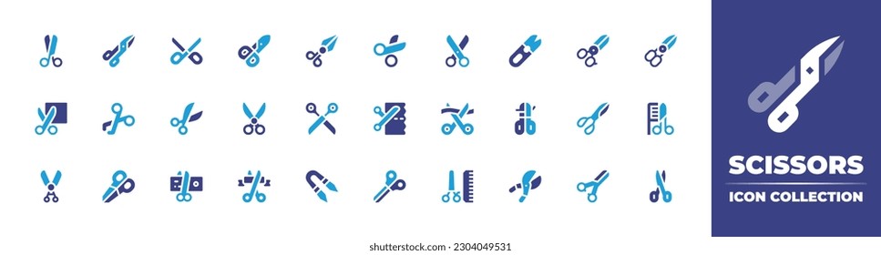 Scissors icon collection. Duotone color. Vector illustration. Containing scissors, scissor, cut, opening ceremony, comb, tax, sewing, shears. 