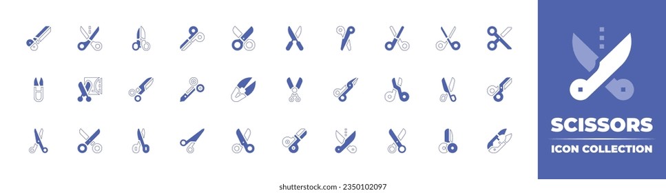 Scissors icon collection. Duotone style line stroke and bold. Vector illustration. Containing scissors, cut, sewing scissors, tailor scissors, scissor, and more.