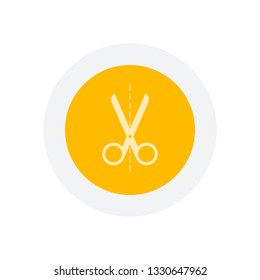 scissors icon. Icon in colored circle with gray bold border. Web button, modern flat design