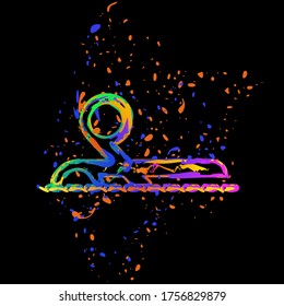 scissors icon. Colored ink with splashes on black background