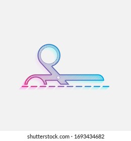 scissors icon. Colored logo with diagonal lines and blue-red gradient. Neon graphic, light effect