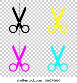 scissors icon. Colored set of cmyk icons on transparent background.