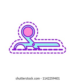 scissors icon. Colored sketch with dotted border on white background