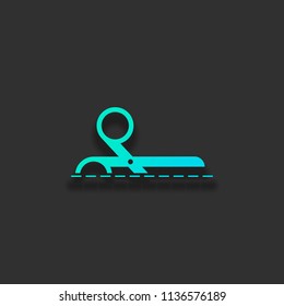 scissors icon. Colorful logo concept with soft shadow on dark background. Icon color of azure ocean