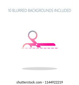 scissors icon. Colorful logo concept with simple shadow on white. 10 different blurred backgrounds included