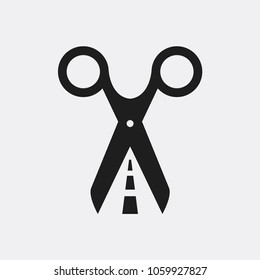 The scissors icon. Cut here symbol. Scissors and dotted line. Silhouettes of scissors with "Cut Here" dashed lines. Vector illustration